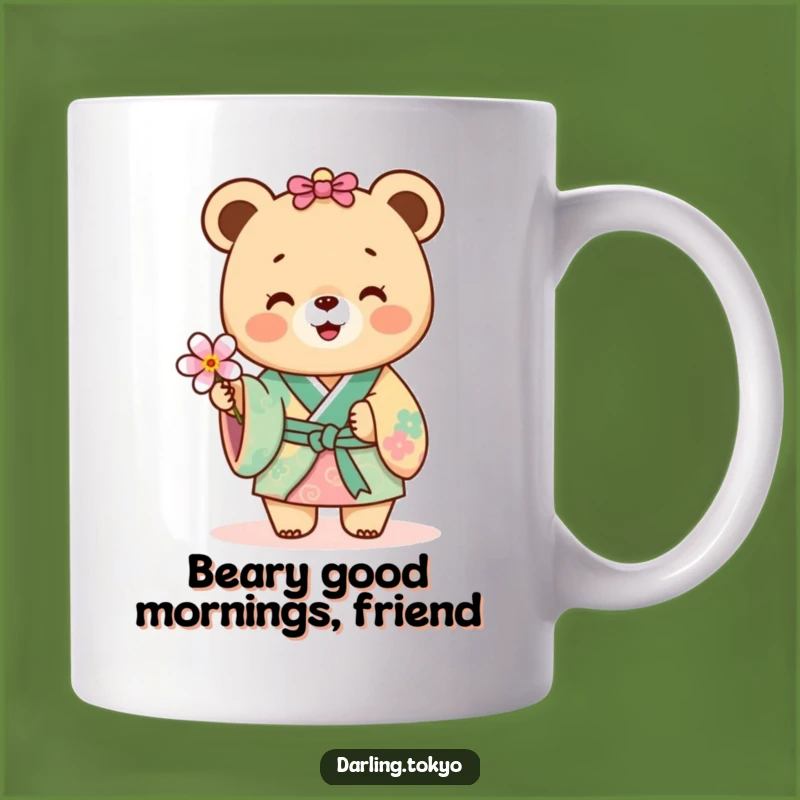 Funny Bear Kimono Mug: Joyful Flower Offer, Perfect Cute Animal Gift