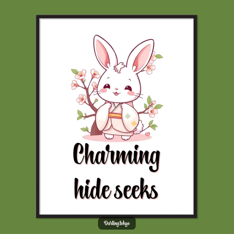Funny Bunny Kimono Digital Art: Playful Pastel Peek, Printable Spring Decor
