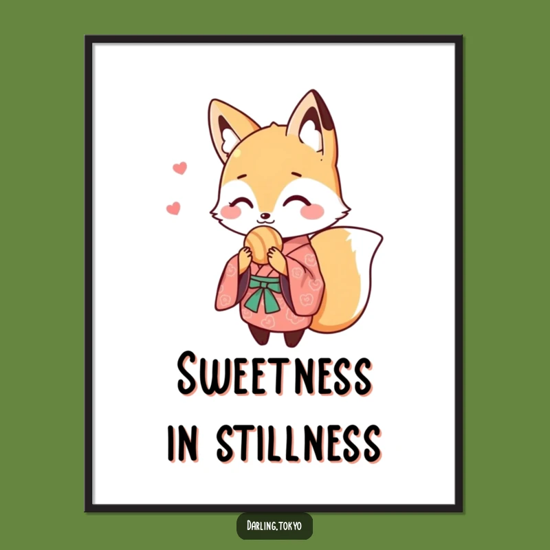 Funny Cute Fox Kimono Sweet Treat Digital Art - Instant Download Decor