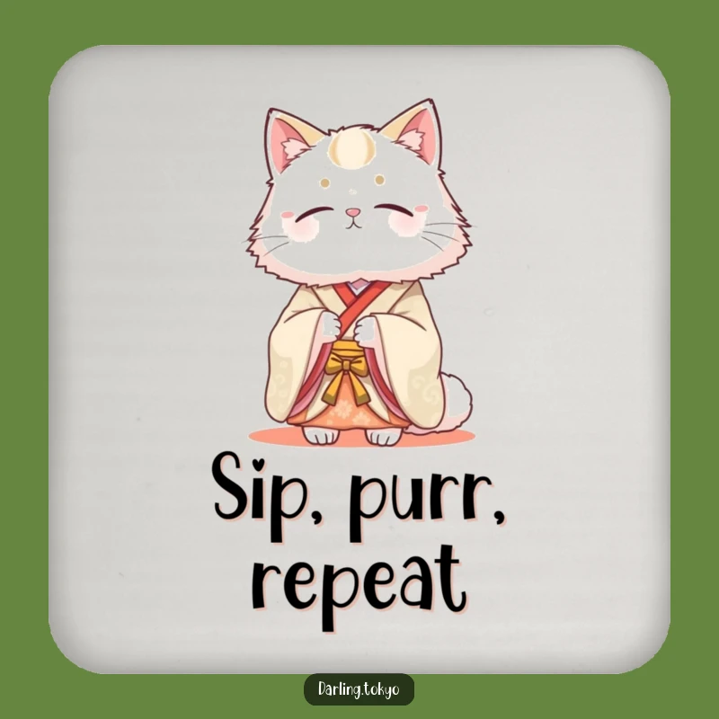 Funny Cat Kimono Serene Coaster - Elegant Drink Protector