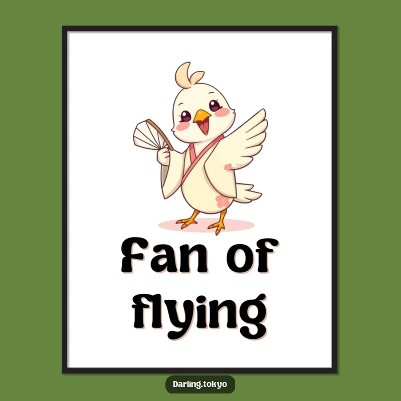 Funny Bird Kimono Fan Wall Art - Cheerful Playful Poster
