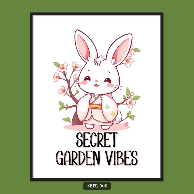 Funny Bunny Kimono Poster: Playful Pastel Peek, Charming Spring Animal Art