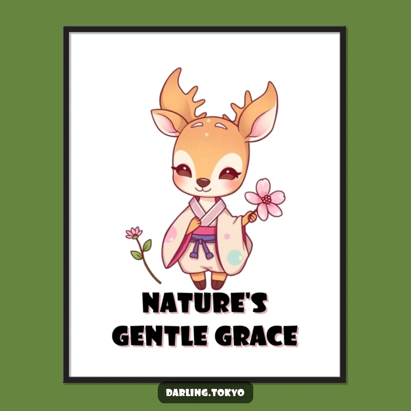 Funny Deer Kimono Flower Wall Art - Delicate Nature Poster