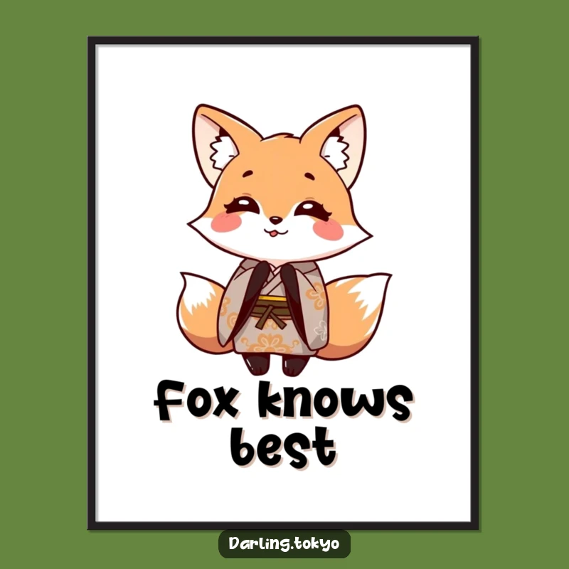 Funny Fox Kimono Poster: Playful Bowing Art Print, Perfect Wall Decor Gift