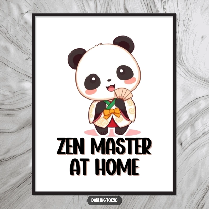 Funny panda in a festive kimono holding a fan, beaming happily, vibrant wall art.