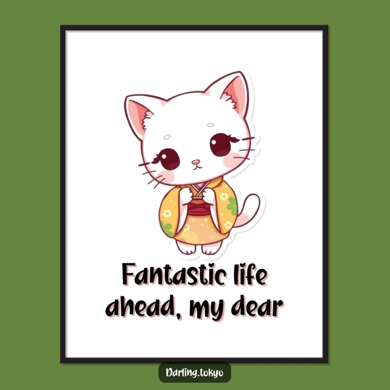 Free Printable Wall Art: Adorable Cat Kimono Fan Funny Downloadable Art
