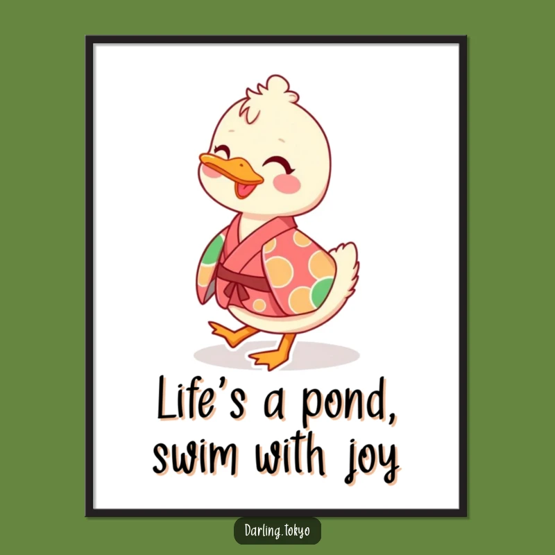 Free Printable Wall Art: Cheerful Duck Kimono Waddling Funny Downloadable Art