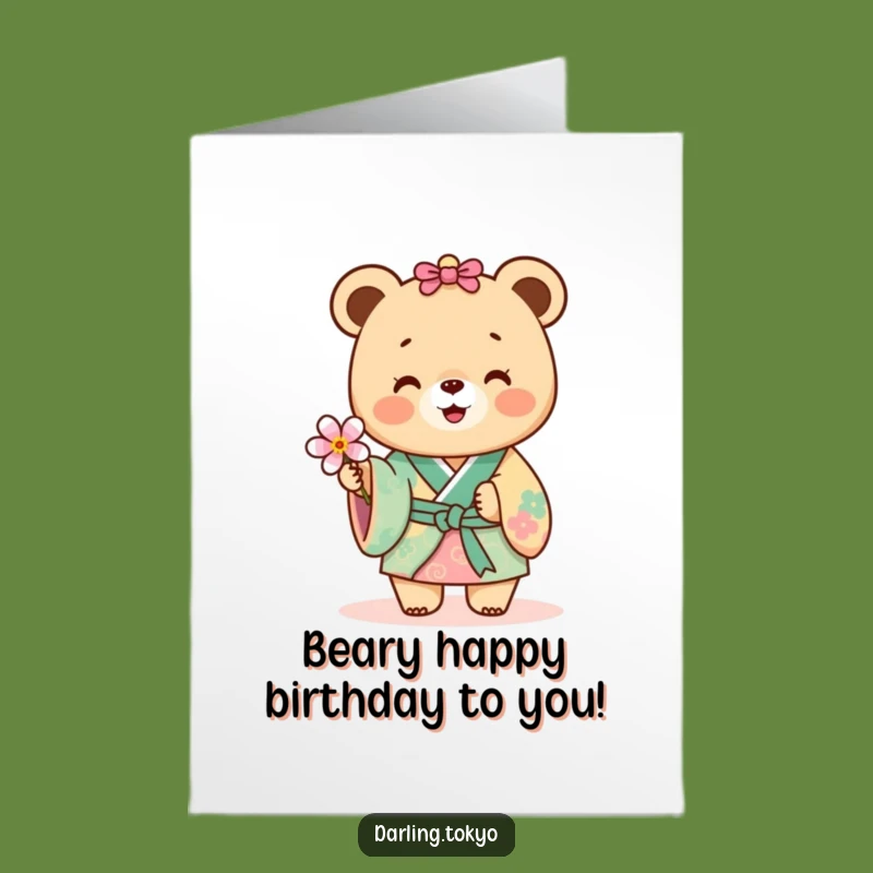 Free Printable Bear Birthday Card - Colorful Kimono Bear DIY Gift