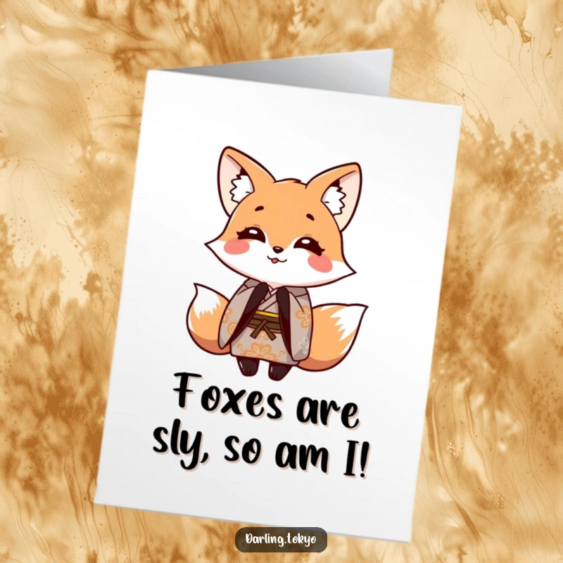 Funny Free Printable Happy Birthday Card: Smiling fox in kimono bowing playfully, spreading birthday cheer.