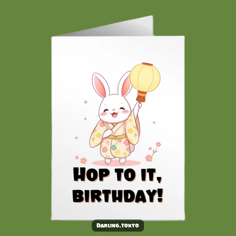 Free Printable Rabbit Birthday Card: Floral Kimono Lantern, Joyful Downloadable Gift