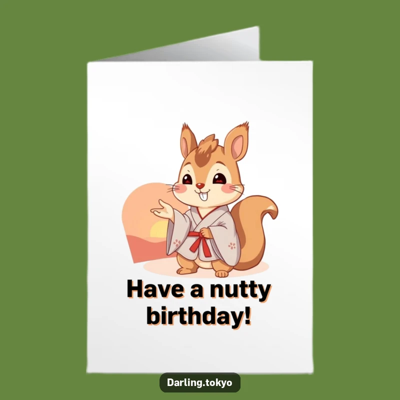 Free Printable Squirrel Kimono Birthday Card: Sunset Wishes for a Joyful Celebration