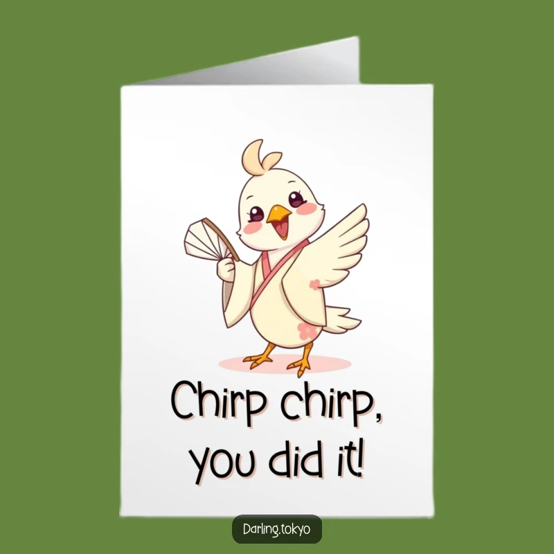 Free Printable Bird Congrats Card: Kimono Bird Fan Twirls Funny Downloadable Greeting