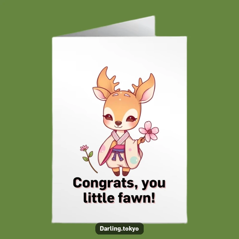 Free Printable Deer Congrats Card: Pastel Kimono Deer Flower Funny Downloadable Greeting