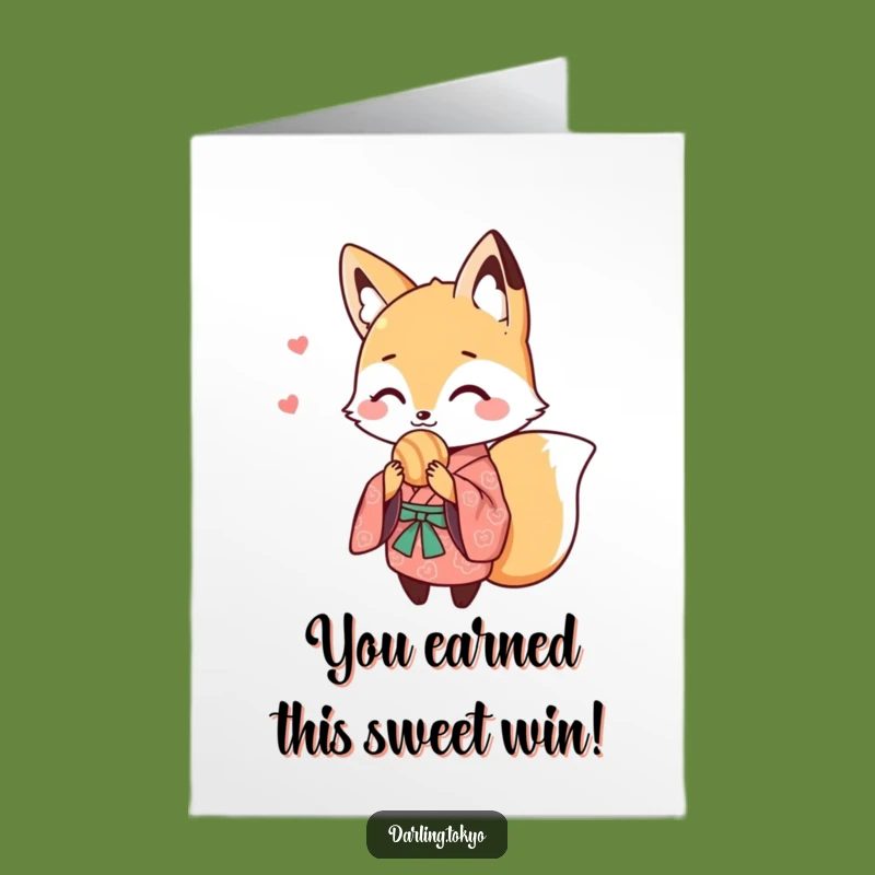 Free Printable Fox Congrats Card: Kimono Fox Sharing Sweets Funny Downloadable Greeting