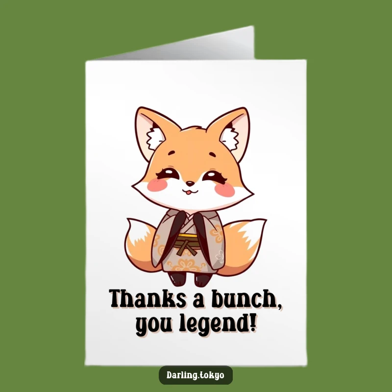 Free Printable Thank You Fox Card: Grateful Kimono Bow Funny Downloadable Gift