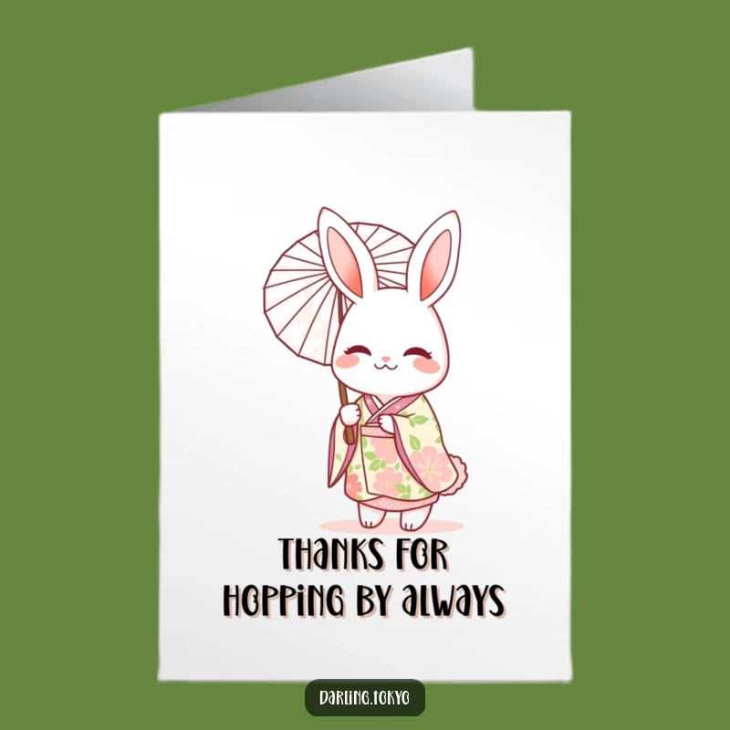 Free Printable Thank You Rabbit Card - Kimono Style Downloadable Appreciation Gift