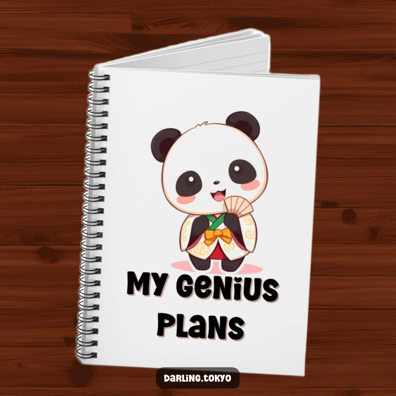 Funny panda in a festive kimono holding a fan, a cute notebook.