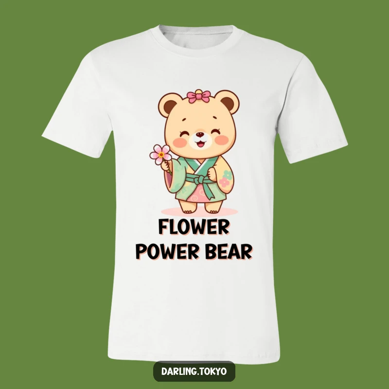 Funny Bear Kimono T-Shirt: Adorable Flower Offer, Hilarious Cute Animal Tee