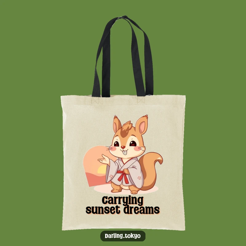 Funny Squirrel Kimono Tote Bag: Sunset Scene Carryall Gift